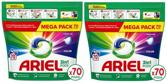 Ariel 3-in-1 laundry pods, 2 × 70