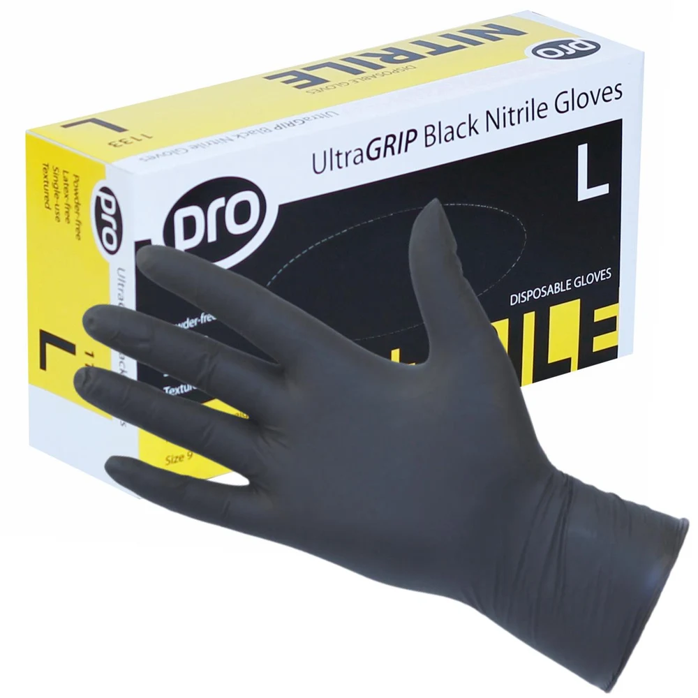 UltraGRIP black nitrile gloves, large, box of 100