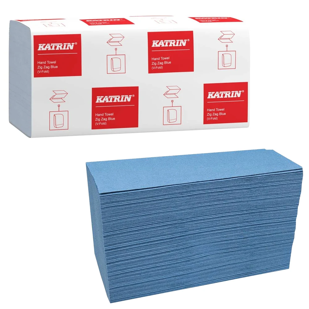 Katrin blue zig-zag hand towels — case of 5,000
