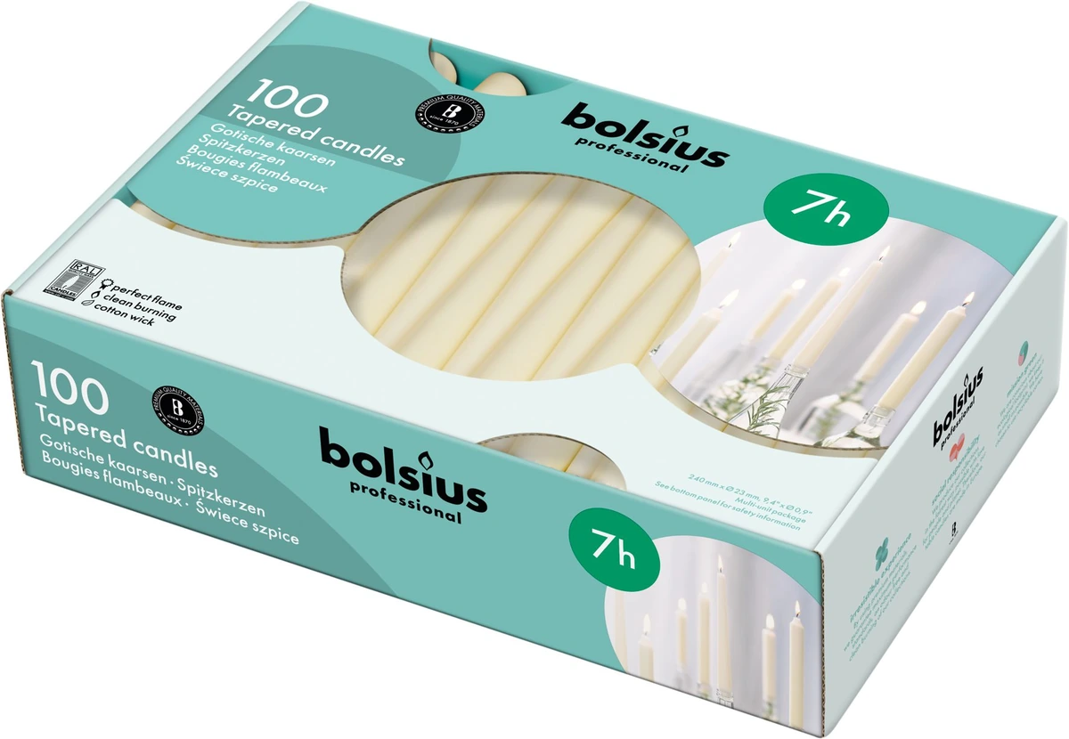 Ivory tapered candles — 240 mm, pack of 100