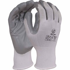Grey nitrile palm-coated gloves — size 8, 10 pairs