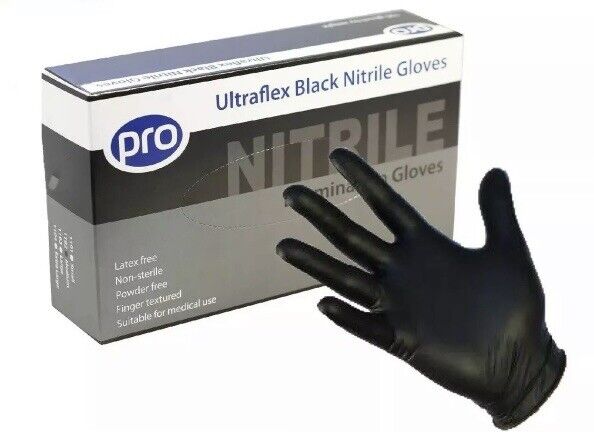 UltraFLEX black nitrile gloves, medium, 100 box
