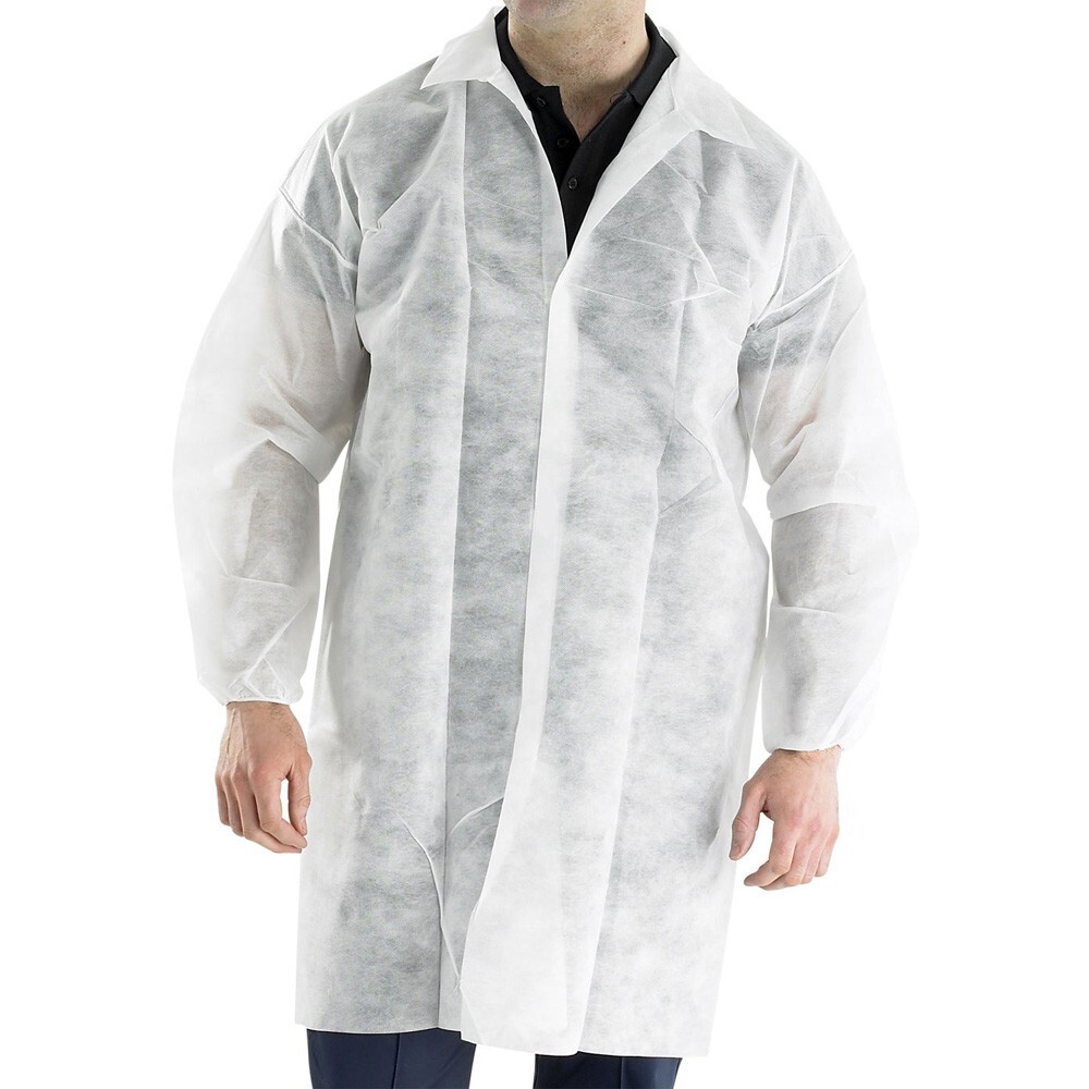 White polypropylene visitor coats, XL, 50 case