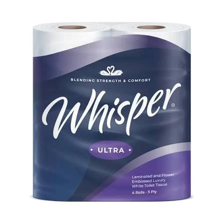 Whisper Ultra white 3-ply toilet rolls — 40 pack